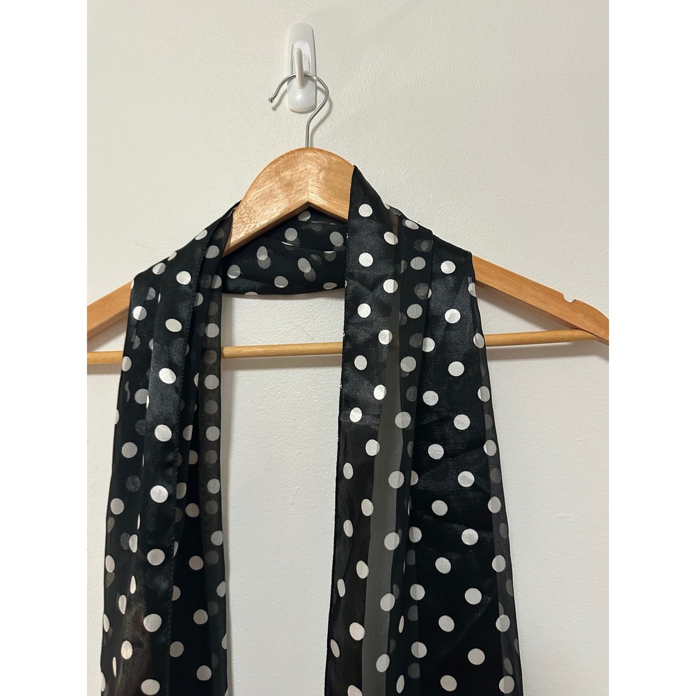 Vintage Style Black White Polka Dot Sheer Striped Neck Scarf - Picture 2 of 4